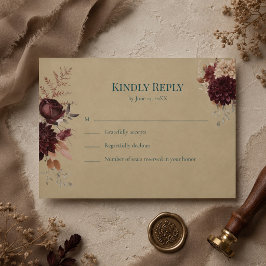 Mörk Teal Blommig Gotisk RSVP-kort OSA Kort