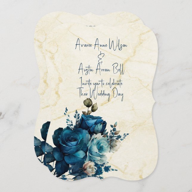 Mörk Teal Blommigt Bröllop Bouquet Inbjudningar (Fram/baksida)