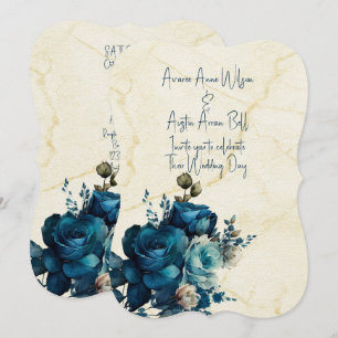 Mörk Teal Blommigt Bröllop Bouquet Inbjudningar
