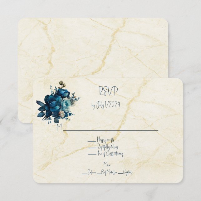 Mörk Teal Blommigt Bröllop Bouquet OSA Kort (Fram/baksida)