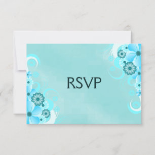 Mörk Teal Blue Blommigt Elegant OSA Response Cards Kort