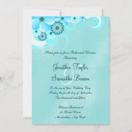 Mörk Teal Blue Blommigt Rehearsal Dinner Inbjudan