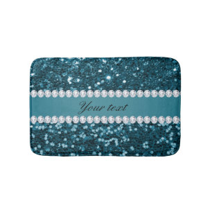 Mörk Teal Blue Faux Glitter och diamanter Badrumsmatta