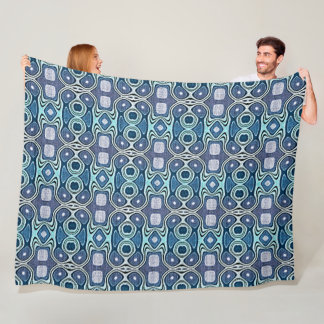 Mörk Teal Blue Grönt Turkvoise Violet Tribe Art Fleecefilt