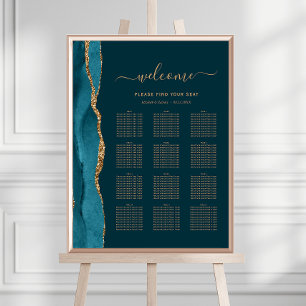 Mörk Teal Blue Guld Agate 12-Bord Bröllop säten Poster