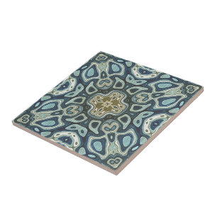 Mörk Teal Blue Seafoam Grönt Ethnic Tribe Art Kakelplatta