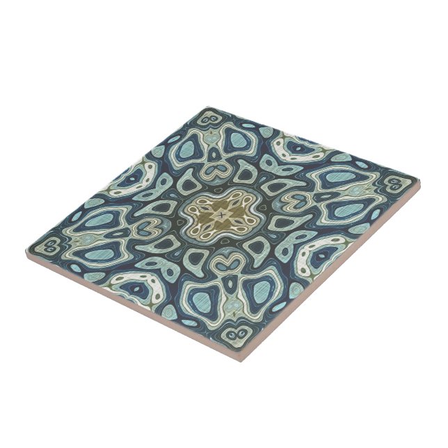 Mörk Teal Blue Seafoam Grönt Ethnic Tribe Art Kakelplatta (Sidan)