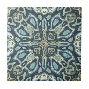 Mörk Teal Blue Seafoam Grönt Ethnic Tribe Art Kakelplatta