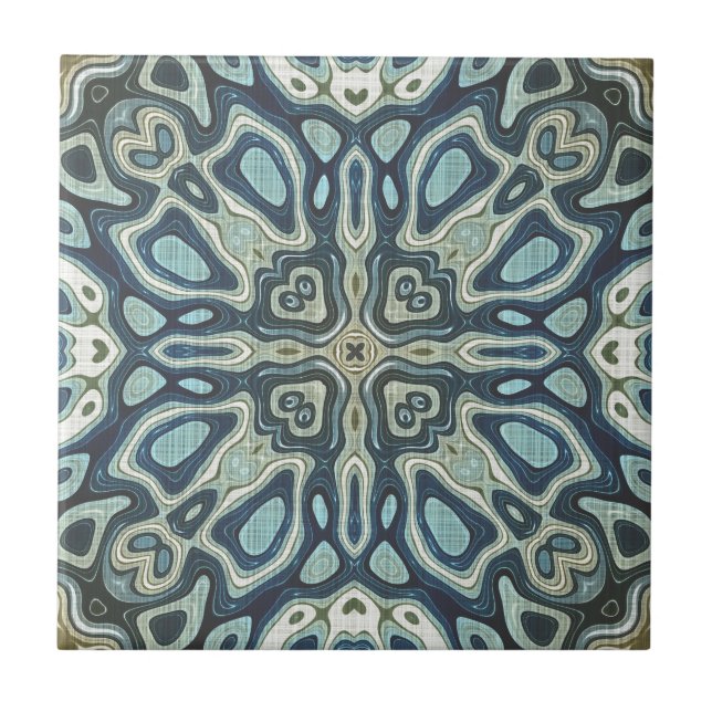 Mörk Teal Blue Seafoam Grönt Ethnic Tribe Art Kakelplatta (Framsidan)