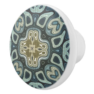 Mörk Teal Blue Seafoam Grönt Ethnic Tribe Art Knopp