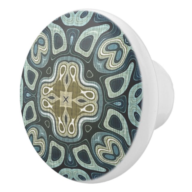 Mörk Teal Blue Seafoam Grönt Ethnic Tribe Art Knopp (Höger)
