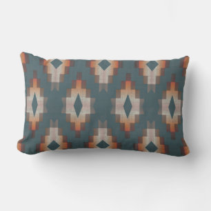 Mörk Teal Blue Terracotta Rust Brown Tribal Art Lumbarkudde