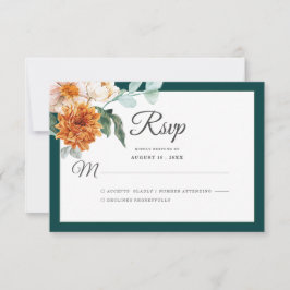 Mörk Teal Burnt Orange Rustic Fall Wedding Blommig OSA Kort