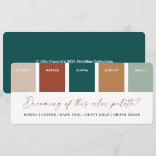 Mörk Teal & Copper 2021 Bröllop Palette Card Inbjudningar