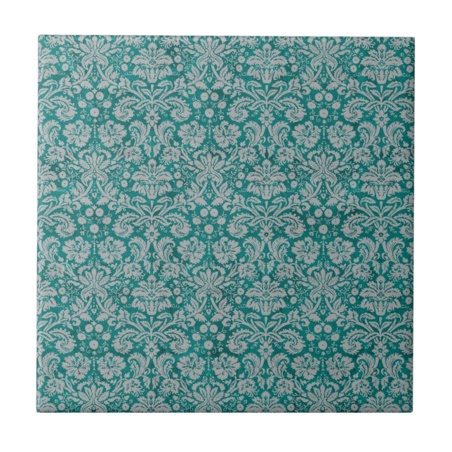 Mörk Teal Damask Kakelplatta (Framsidan)
