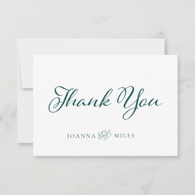 Mörk Teal Elegant Calligraphy Simple Bröllop Tack Kort (Framsida)