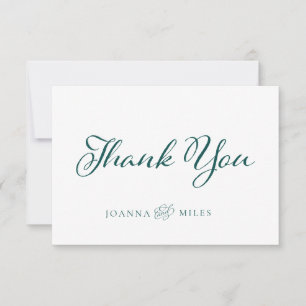 Mörk Teal Elegant Calligraphy Simple Bröllop Tack Kort