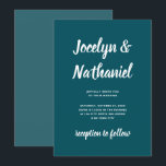 Mörk Teal | Enkel och Modern Skrift Inbjudningar<br><div class="desc">Denna enkla och minimalistiska bröllopsinbjudan har en solid mörk tealfärgad bakgrund,  med en matchande ljusare nyans på baksidan,  och fet modern typografi.</div>