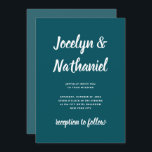 Mörk Teal | Enkel och modern skript Inbjudningar<br><div class="desc">Den här enkla och minimalistiska bröllopsinbjudan har en solid färgad för teal-mörk med en samordnande ljusare skugga på baksidan och djärv modern typografi.</div>