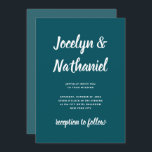 Mörk Teal | Enkel och modern skript Inbjudningar<br><div class="desc">Den här enkla och minimalistiska bröllopsinbjudan har en solid färgad för teal-mörk med en samordnande ljusare skugga på baksidan och djärv modern typografi.</div>