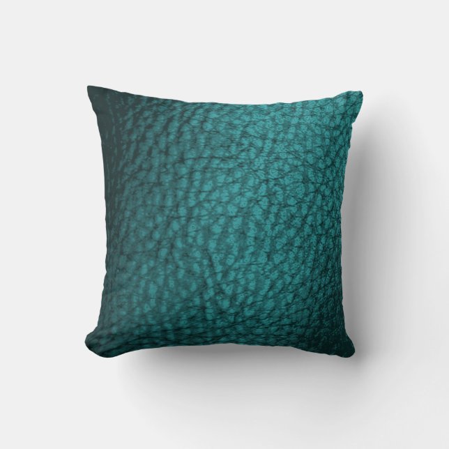 Mörk Teal Faux Leather Design Kudde (Framsida)