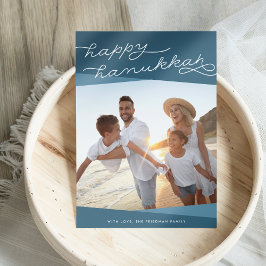 Mörk Teal Geo-skript | Hanukkah Photo Julkort