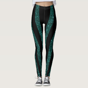 Mörk Teal Glitter Black Rand Leggings