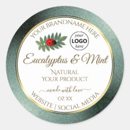 Mörk Teal Glitter White Product Label Ladybug Logo Runt Klistermärke