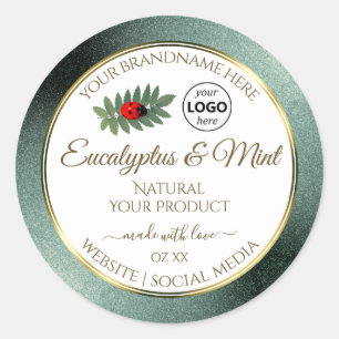 Mörk Teal Glitter White Product Label Ladybug Logo Runt Klistermärke