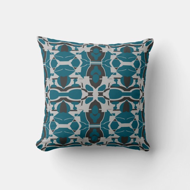 Mörk Teal Grått Black Mediterranean Ornate Mosaics Kudde (Framsida)