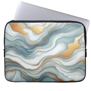 Mörk Teal Grått Light Blue Guld Marble Art Mönster Laptop Fodral
