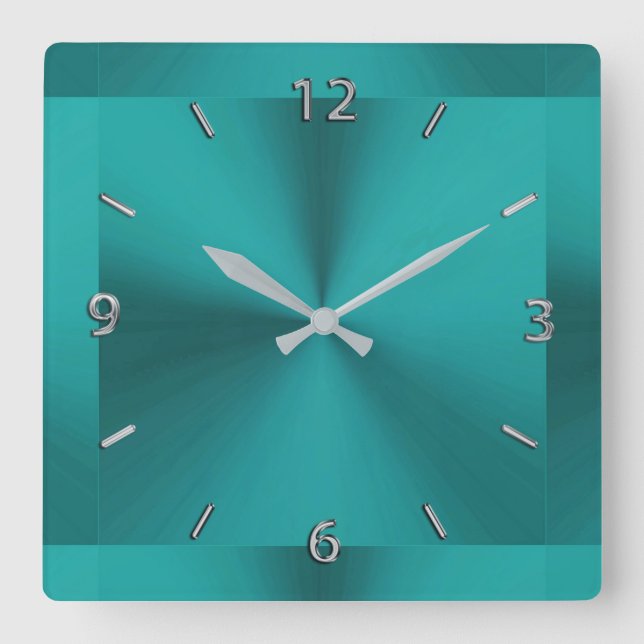 Mörk Teal Grönt Metallic Clock Fyrkantig Klocka (Framsida)