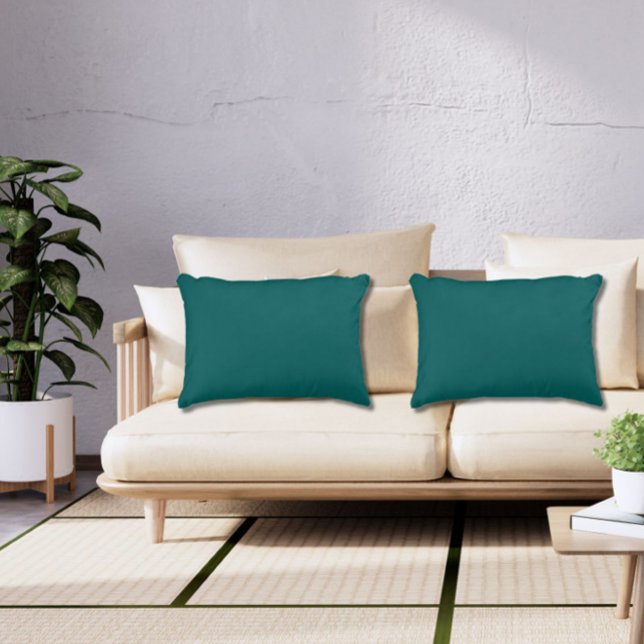 Mörk Teal Grönt Solid Plain Färg Jewel Tone Prydnadskudde (Add elegance and the richness of jewel tones with these dark green teal rectangular throw pillows.)