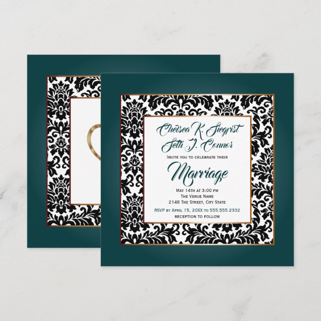 Mörk Teal Grönt, vit och svart Inbjudningar (Fram/baksida)