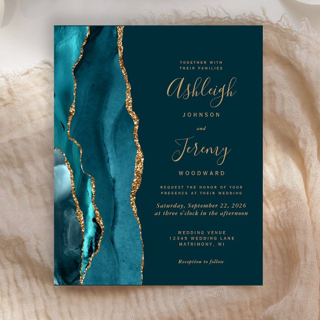 Mörk teal guld agat bröllopsinbjudan (Skapare uppladdad)
