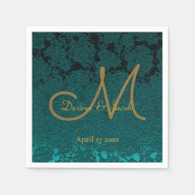 Mörk Teal Guld Blommig Höst Bröllopsmonogram