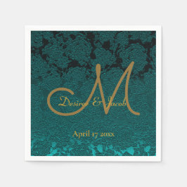 Mörk Teal Guld Blommig Höst Bröllopsmonogram Pappersservett