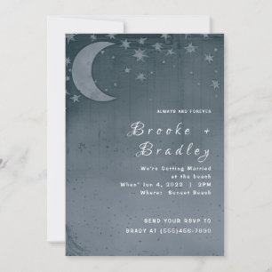 Mörk Teal Halvmåne Celestial Bröllop Inbjudningar