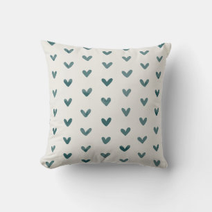 Mörk Teal Kärlek Hearts Mönster OffWhite Kudde