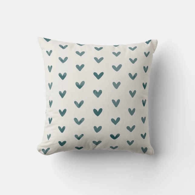 Mörk Teal Kärlek Hearts Mönster OffWhite Kudde (Framsida)