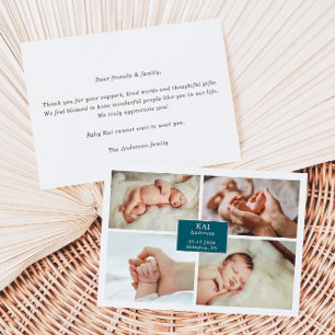 Mörk Teal Klassisk Baby Fotobekännelsekort Inbjudningar