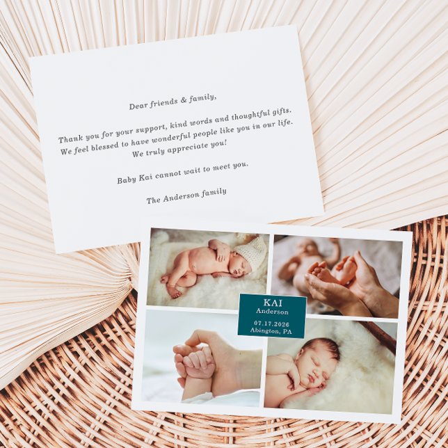 Mörk Teal Klassisk Baby Fotobekännelsekort Inbjudningar (Skapare uppladdad)