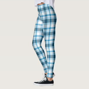 Mörk Teal Light Blue White Play Tartan Check Leggings