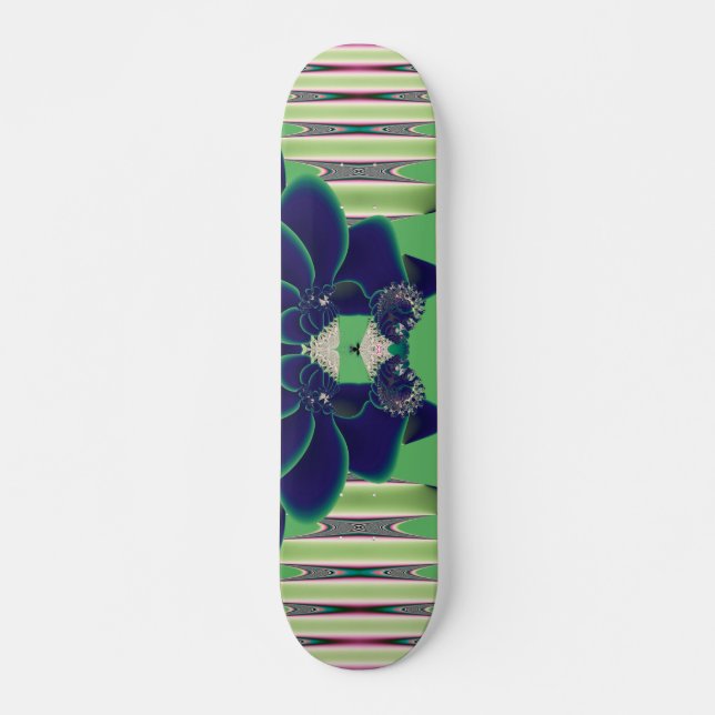 Mörk Teal Lotus Fraktal Botanisk Konst Skateboard Bräda 19,5 Cm (Framsida)
