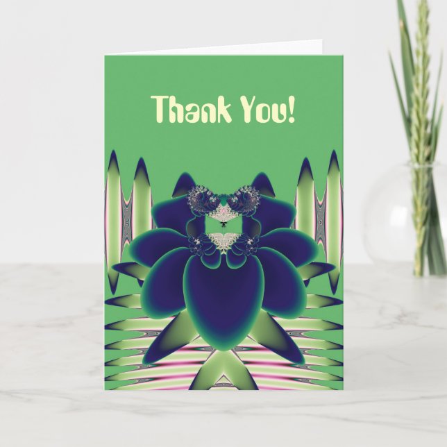 Mörk Teal Lotus Fraktal Botanisk Konst Tack Kort (Framsida)