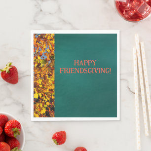 Mörk Teal Löv Thanksgiving Friendsgiving Pappersservett