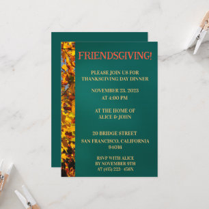 Mörk Teal Löv Thanksgiving Vänner Ge Inbjudningar