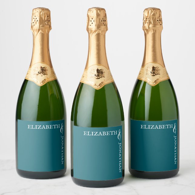Mörk Teal Modern Typografi Bröllop (Flaskor)