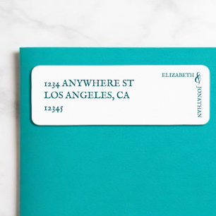 Mörk Teal Modern Typografi Bröllop Returadress Etikett