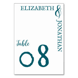 Mörk Teal Modern Typography Bröllop Bordsnummer